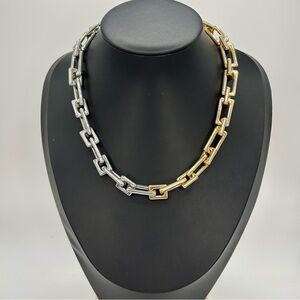 Two‑Tone Link Chain Necklace | Silver & Gold Tone Statement | Adjustable